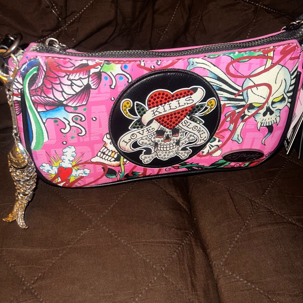 Ed Hardy Pink Graphic Women's shoulder bag